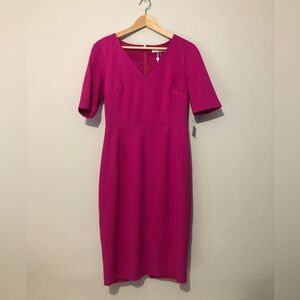NWT Trina Turk Fuchsia Vivid Pink V Neck Midi Sheath Dress Women’s 6